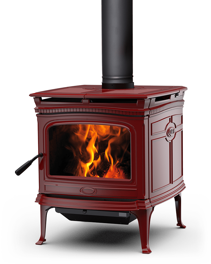 Alderlea T5 Classic LE cast-iron wood stove with Sunset Red porcelain enamel cladding