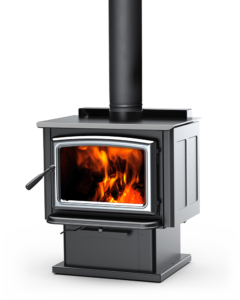 Vista LE2 woods stove with pedestal base and nickel door